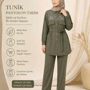 Taşlı Tensel Pantolon Takım
