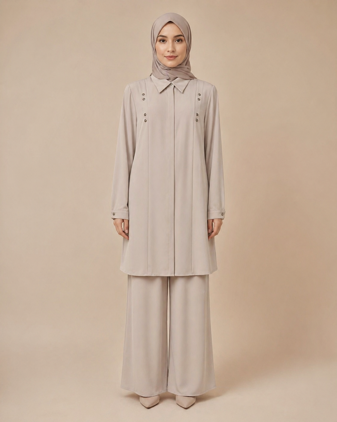 Düğme Detaylı Polo Tunik Pantolon Takım - Görsel 9