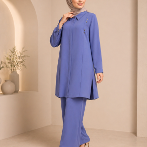 Düğme Detaylı Polo Tunik Pantolon Takım